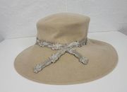 Nordstrom Womens Hat One Size Tan Silver Fur Felt Rabbit Hair Made in Italy