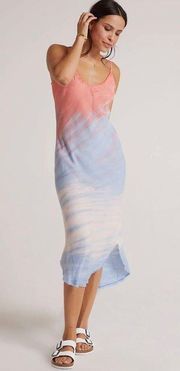 Bella Dahl Poppy Fray Cami Slip Midi Dress Small Tie Dye Pink Blue