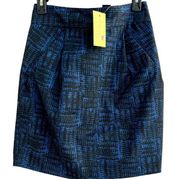 Marc By Marc Jacobs Pleated Front Jaquard Pencil Mini Skirt Blue Women's Size 4