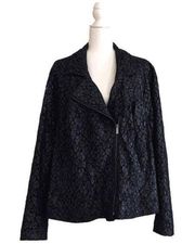 Lane Bryant Blazer Jacket Black Lace Overlay Asymmetrical Zip Coat Woman Size 26