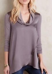 Anthropologie Deletta Cowl Neck Drape Tunic Top Pewter Shiny