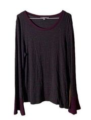 Marled Reunited Clothing Belle Sleeve Top Shirt purple grey Striped Large