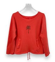 Fresh Produce coral palm tree print studded pullover cropped sweatshirt