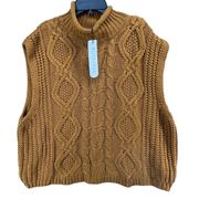 Olive And Oak Vest Womens XL Gold Leaf Cable Knitted Mock Neck Sweater Swank Top