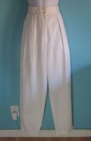 Jaeger Vintage Pleated High Waist White Cotton Pant About Size 8