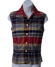 Vintage 50's 60's Catalina Play Abouts Plaid Sleveless Button Front Collar Top