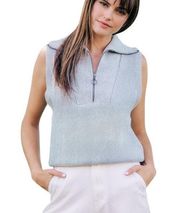 Pink Rose Quarter Zip Sweater Vest Light Pastel Blue Sleeveless Cropped Size M