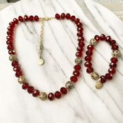 Jones New York Jewelry Set Necklace Bracelet Red Gold Beaded Evening Dressy