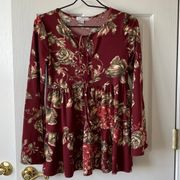 Moa Moa Floral Empire Waist Bell Sleeves Tie Front Closure Women's Size Small