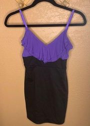 Silence + Noise Purple & Black Flutter Collar BodyCon Dress Size XS