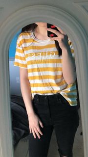 Yellow and white striped t-shirt