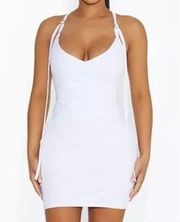Naked Wardrobe Strapped In White Cotton Ruched Surplice Mini Dress Size Large