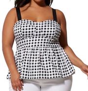 Fashion to Figure Black White Gingham Peplum Tank Top size 2 2X NWT