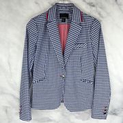 Gingham Plaid Single Button Blazer Jacket Retro Preppy Blue S