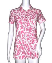 Lilly Pulitzer Firefly Polo Pink White Short Sleeve Fitted Button Neckline