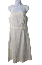 Liz Claiborne Sleveless Dress White with Gold Window Pane Check Cotton Linen 10