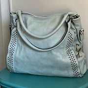 Melie Bianco Sea Foam Green Pebbled Vegan Leather Perforated Accent Hobo Purse