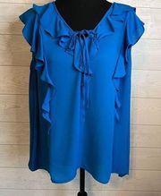 NWT Worthington Cayman blue flounce ruffle sleeveless blouse Size XL