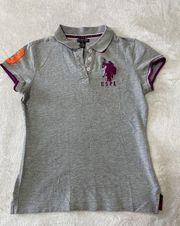 U. S. Polo Assn. women’s gray W/purple Short Sleeve polo shirt size M