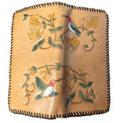 Hand-Tooled Genuine Leather Ladies wallet with hummingbirds