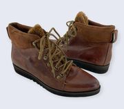 Brown Leather Suede Lace Up Fur Tongue Ankle Boot 78-51776 9.5