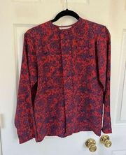 Oscar De La Renta Expressions Vintage Red Button Down Blouse Top Size M