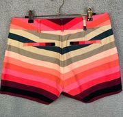 New York & Company Pink Stripe 4" High Waist Flat Front Shorts