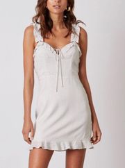 Ruffle Strap Tie Front Mini Dress In White Striped - L