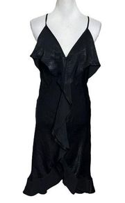 Misa Los Angeles Dress Ele Black Satin Ruffle Sleeveless Dress Women’s Size M