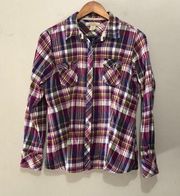 Natural Reflections Long Sleeve Button Up Purple Plaid Size Medium
