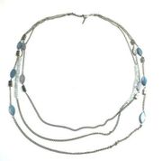 Kenneth Cole Triple Multi Strand Beaded Chain Necklace Silver Tone Blue Cats Eye