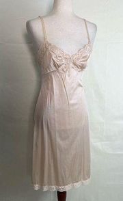 Vintage Cami Slip Dress Nightgown Lace Trim Champagne Mini Midi Length XS/S