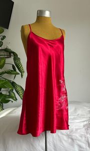 Red Embroidered Mesh slip lingerie dress