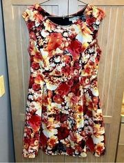 Liz Claiborne Colorful Floral Stretchy Fit & Flare Knee Length Dress Size 14