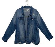 BP Women’s Denim Jacket Long Sleeve Button Up Distressed 100% Cotton Size 2x