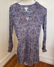 Hinge Long Sleeve Paisley Pocketed Draw String Dress