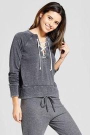 Gray Lace Up Sweatshirt