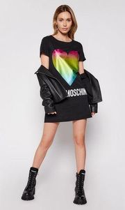 Love Moschino | NWT Multicolor Ombre Heart Print Mini T-Shirt Dress Black Sz 4