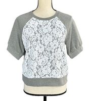 Charter Club Petite Small PS Sweatshirt Top Lace Accent Short Sleeve Crew Neck