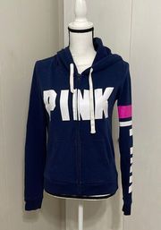 PINK - Victoria's Secret Pink Victoria Secret  Navy Blue S Hoodie Full Zip Logo 2 Side Pockets