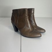 Miz Mooz Luella Brown Leather Point Toe Heeled Booties Size 6.5