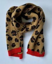 Juicy Couture Womens Leopard Print Red Trim Thick Knit Winter Scarf