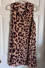 Femme Silk Leopard Tunic Shirt Dress Button Down Small