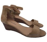 Lucky Brand suede ankle strap wedge sandals Size 11 scallop trim