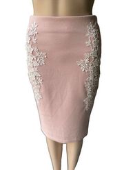 Charlotte Russe Women’s Size S Pink Pencil Skirt with Lace Accents Office Wear