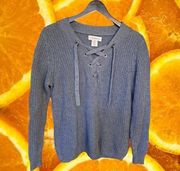 If It Were Me Gray Knit‎ Sweater With Lace up Collar Size XS