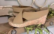 Pierre Dumas Wedges Sandals Womens 6.5 Tan Cork