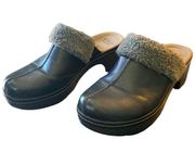 Clarks Collection Black Soft Cushion Slip On Sherpa Trim Mule Size 9.5