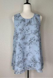 Pleione Blue Floral Sleeveless Summer Tank Top