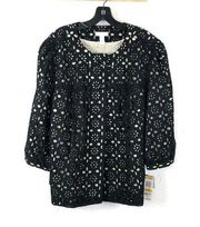 New Charter Club Laser Cut Swing Jacket Womens 16W Black Nude Button Casual $109